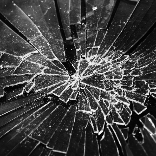 box frames and broken glass